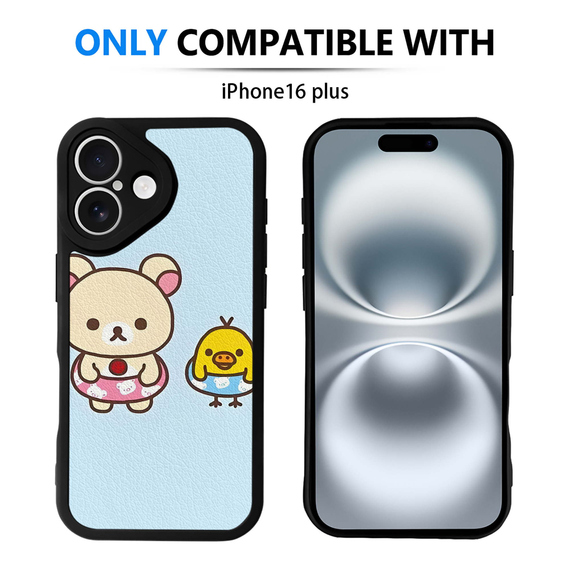 （画像用） リラックマ リラックマ キイロイトリ Rilakkuma Korilakkuma Kiiroitori 【iPhone 16シリーズ対応】シリコンスマホケース（レザー調） 材質：シリコン